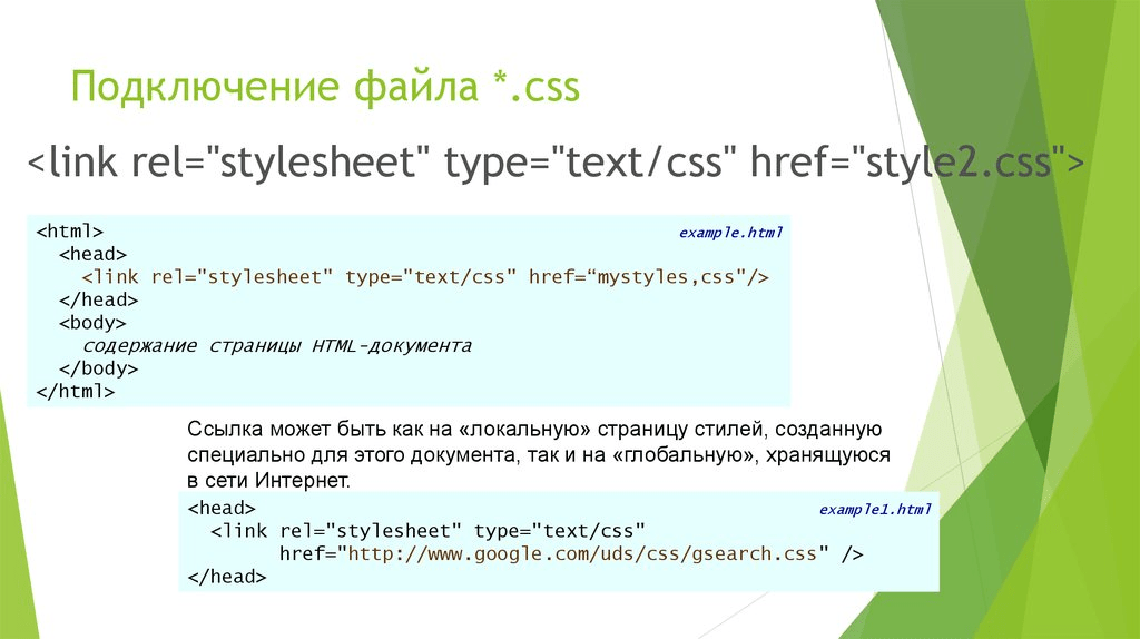 Подключение внешнего CSS файла к HTML.