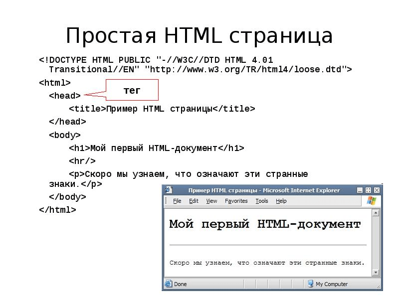 Скриншот первой веб-страницы, созданной с использованием HTML.
